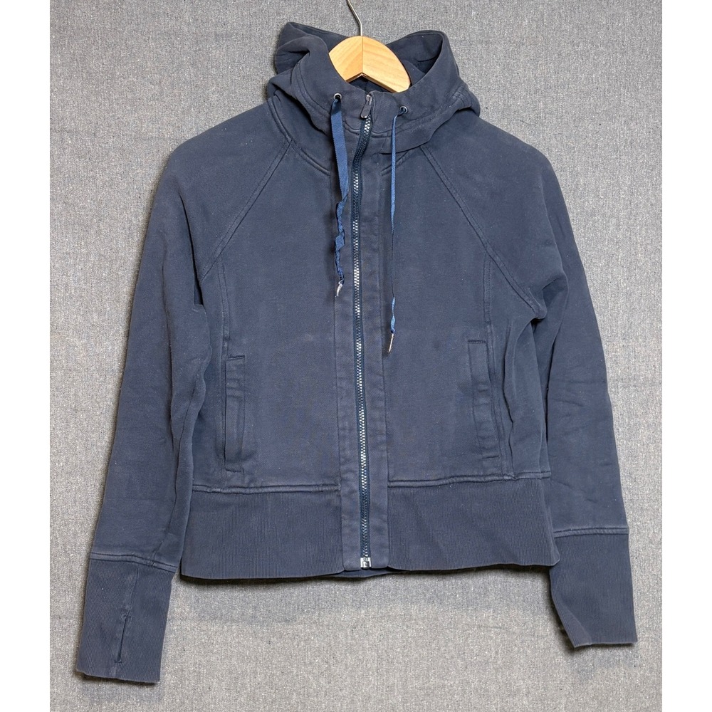 Lululemon Scuba Hoodie Full Zip Navy Blue Fleece Sweatshirt Thumbholes Womens 6